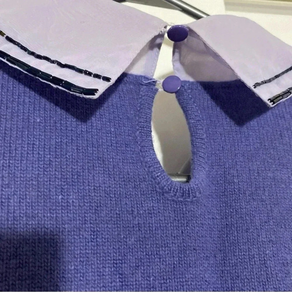 Vintage women blue-violet preppy wool pullover long  sleeves knit casual sweater - Picture 4 of 9